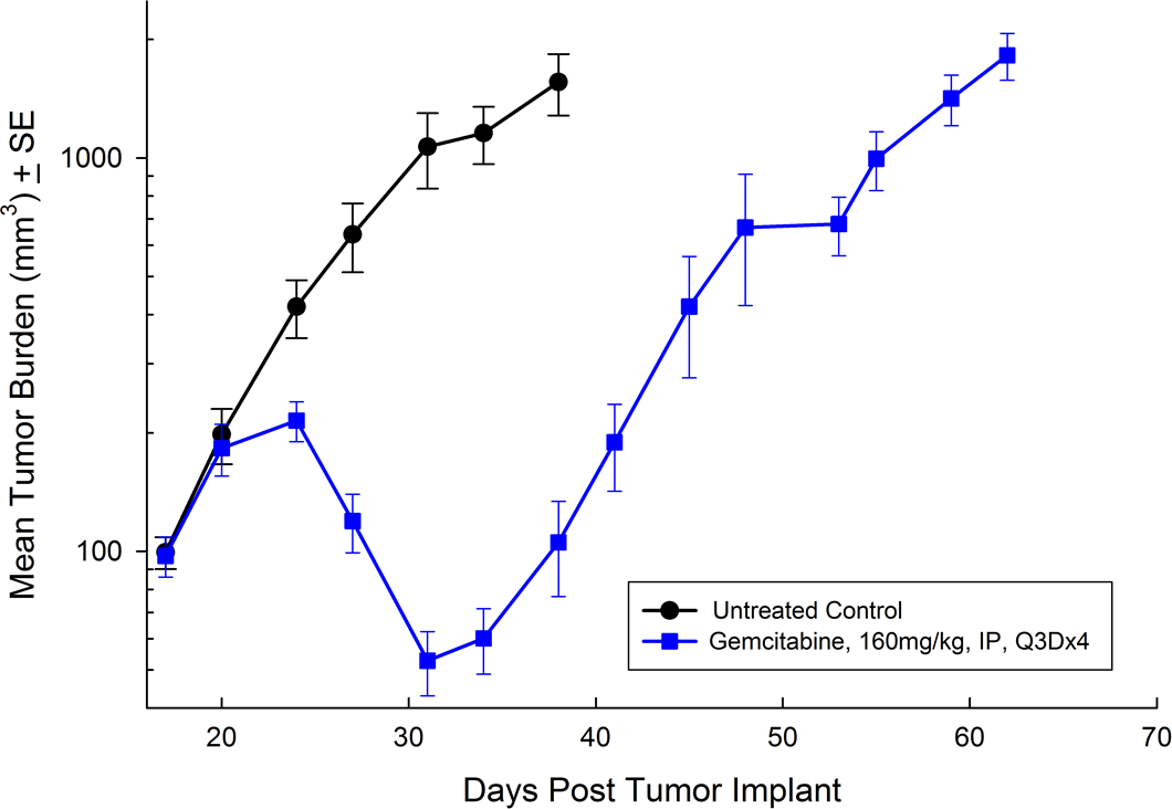 图1：皮下Panc-1平均肿瘤负担标准误差