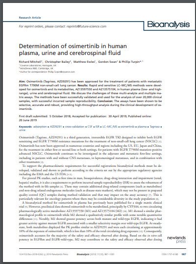 Bestimmung von Osimertinib in menschlichem Plasma, Urin and Rückenmarksflüssigkeit